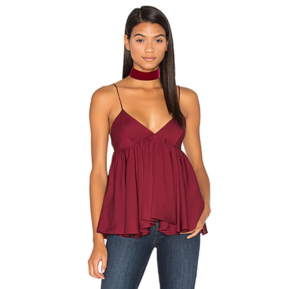 MILLY Silk Rosette Cami in Bordeaux - Size 4